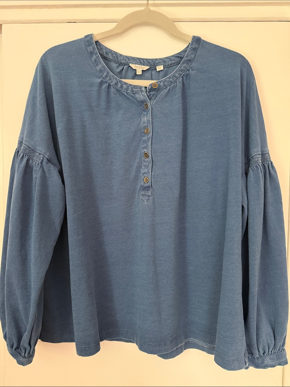 Fat Face Dusty Blue Button-Up Peasant Top